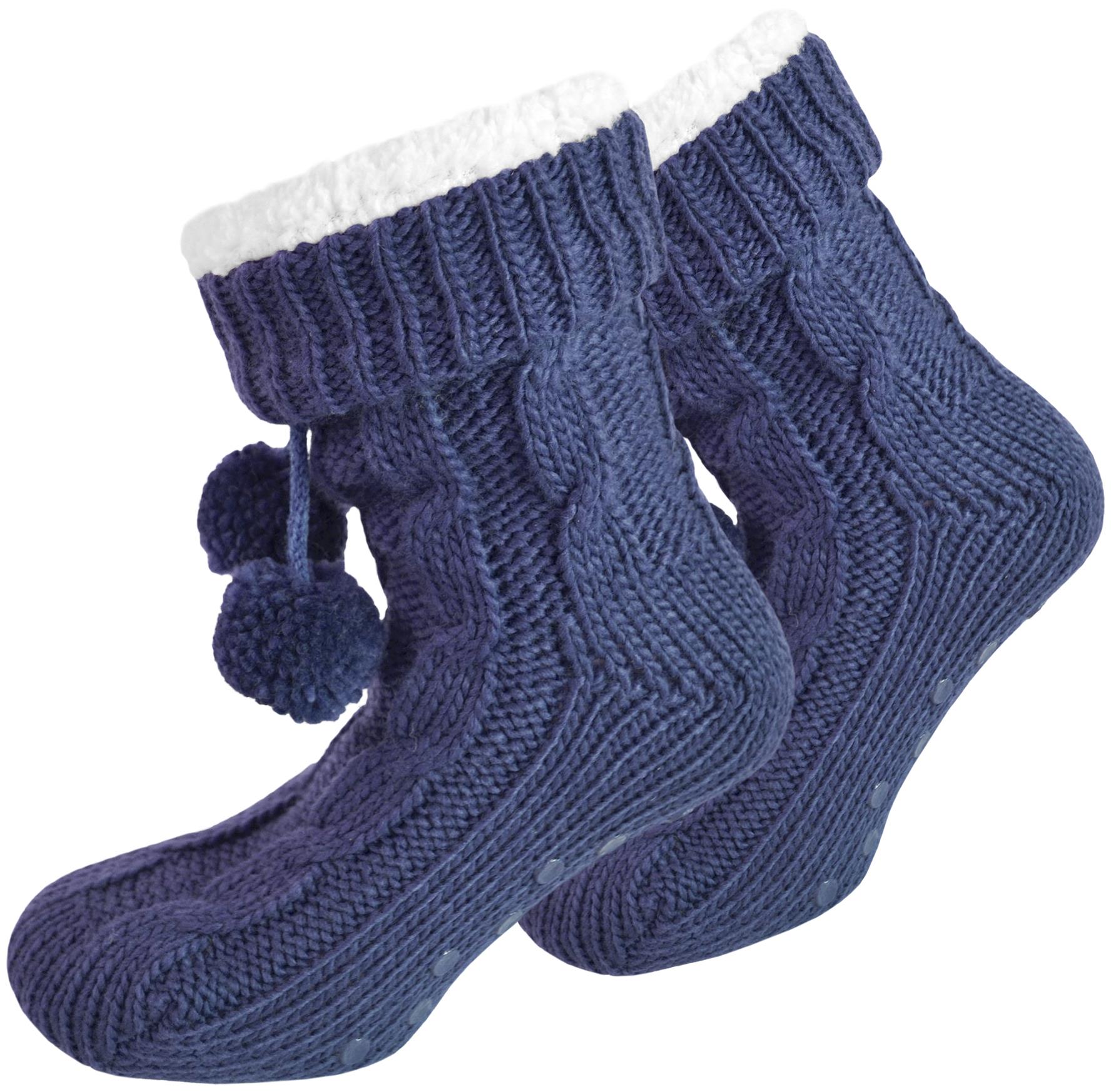 Bommel-Strick-Kuschelsocken mit Noppen |mit ABS |Hüttenschuhe | Hausschuh Ersatz - Bild 6 von 53
