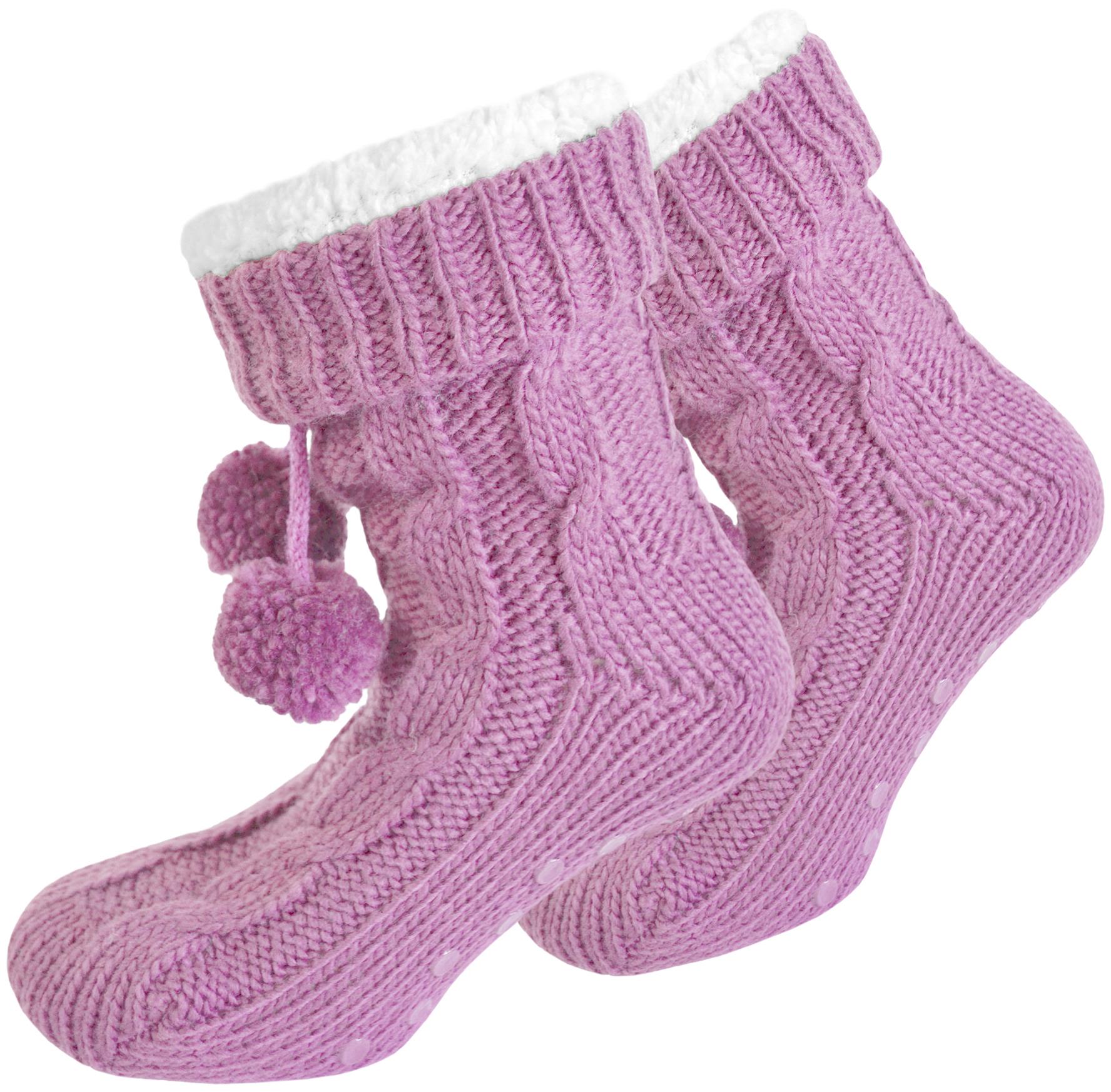 Bommel-Strick-Kuschelsocken mit Noppen |mit ABS |Hüttenschuhe | Hausschuh Ersatz - Bild 14 von 53