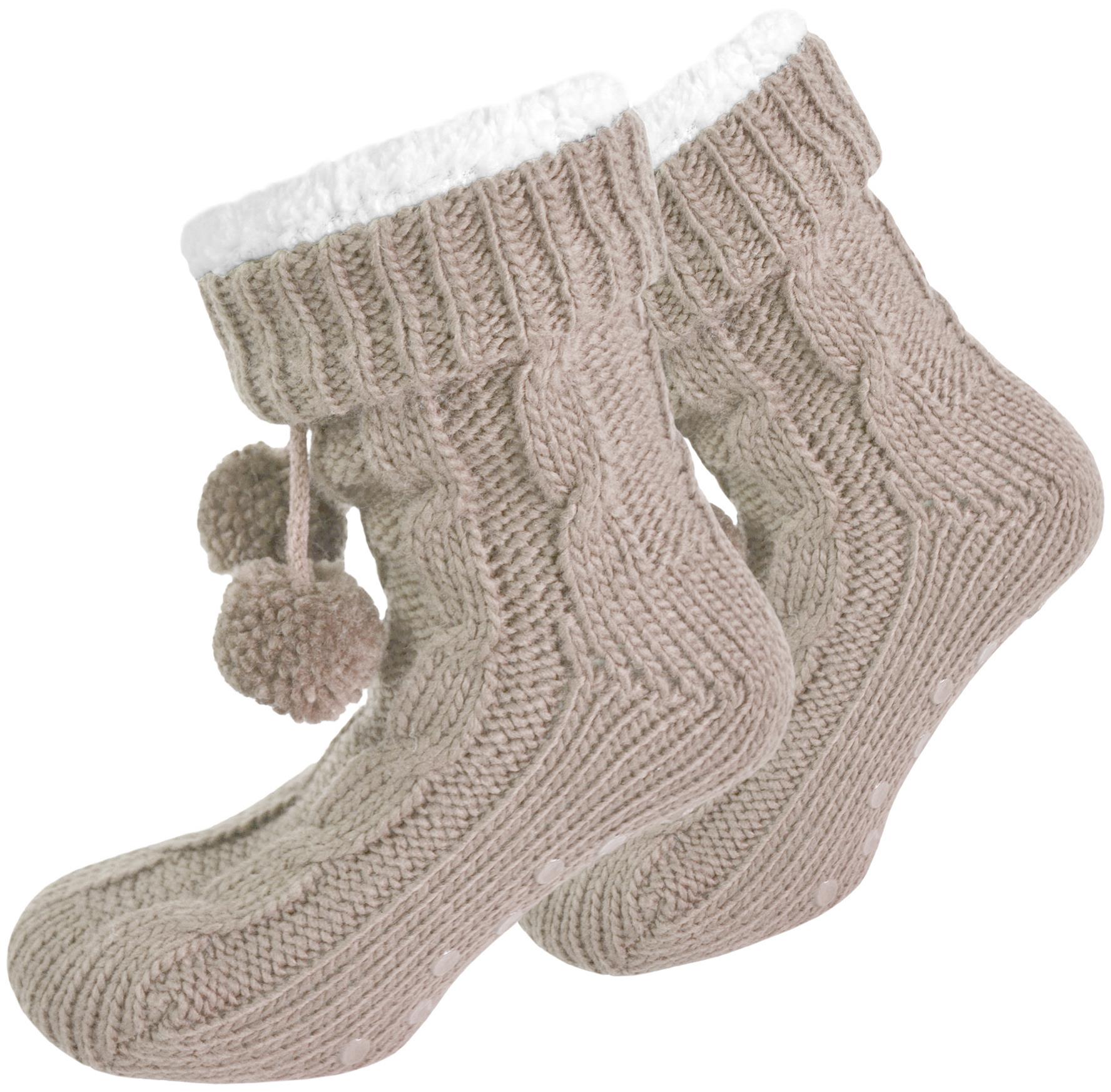 Bommel-Strick-Kuschelsocken mit Noppen |mit ABS |Hüttenschuhe | Hausschuh Ersatz - Bild 34 von 53