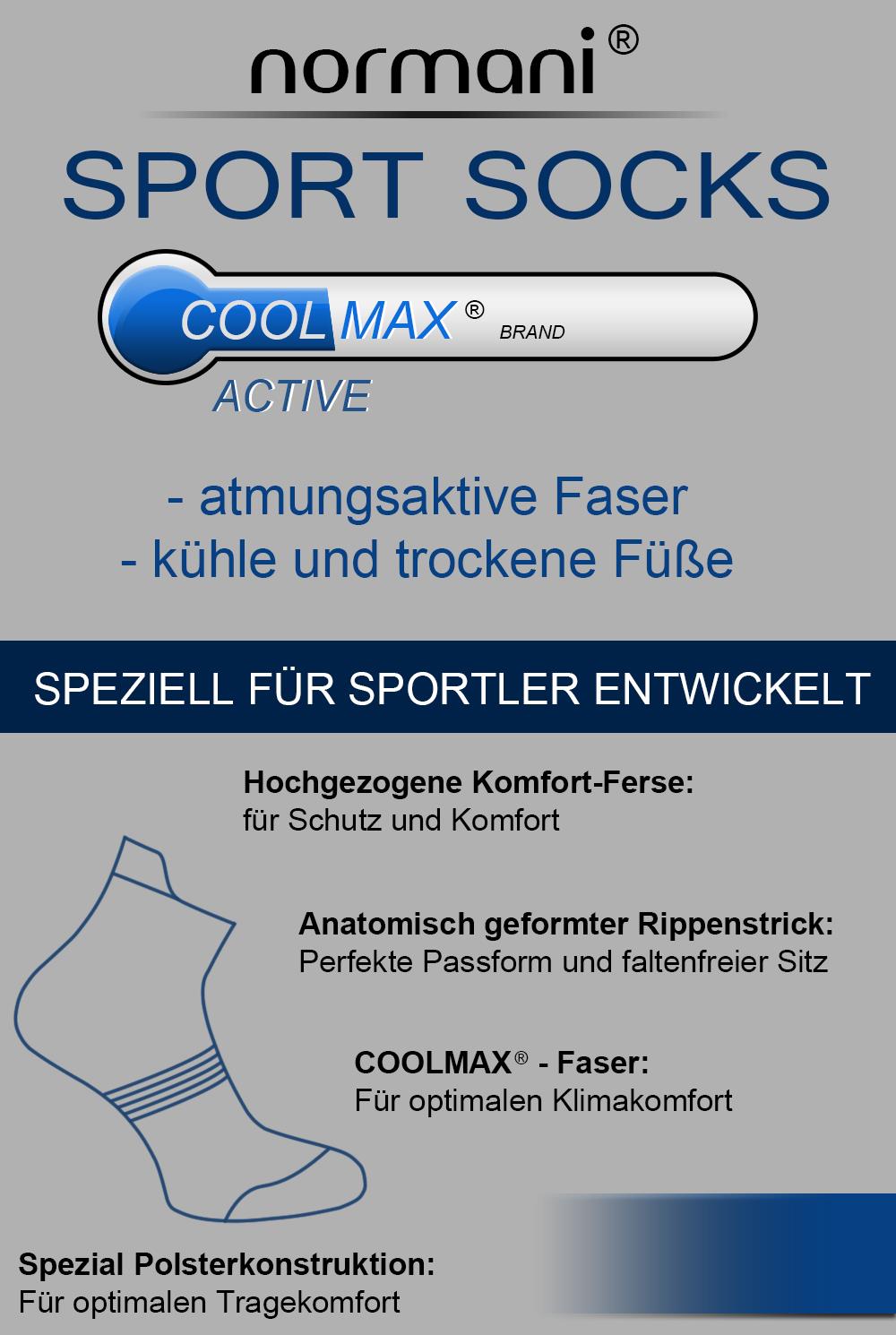 6 Paar normani Coolmax Sneakersocken mit Komfortferse Sport Funktions Socken