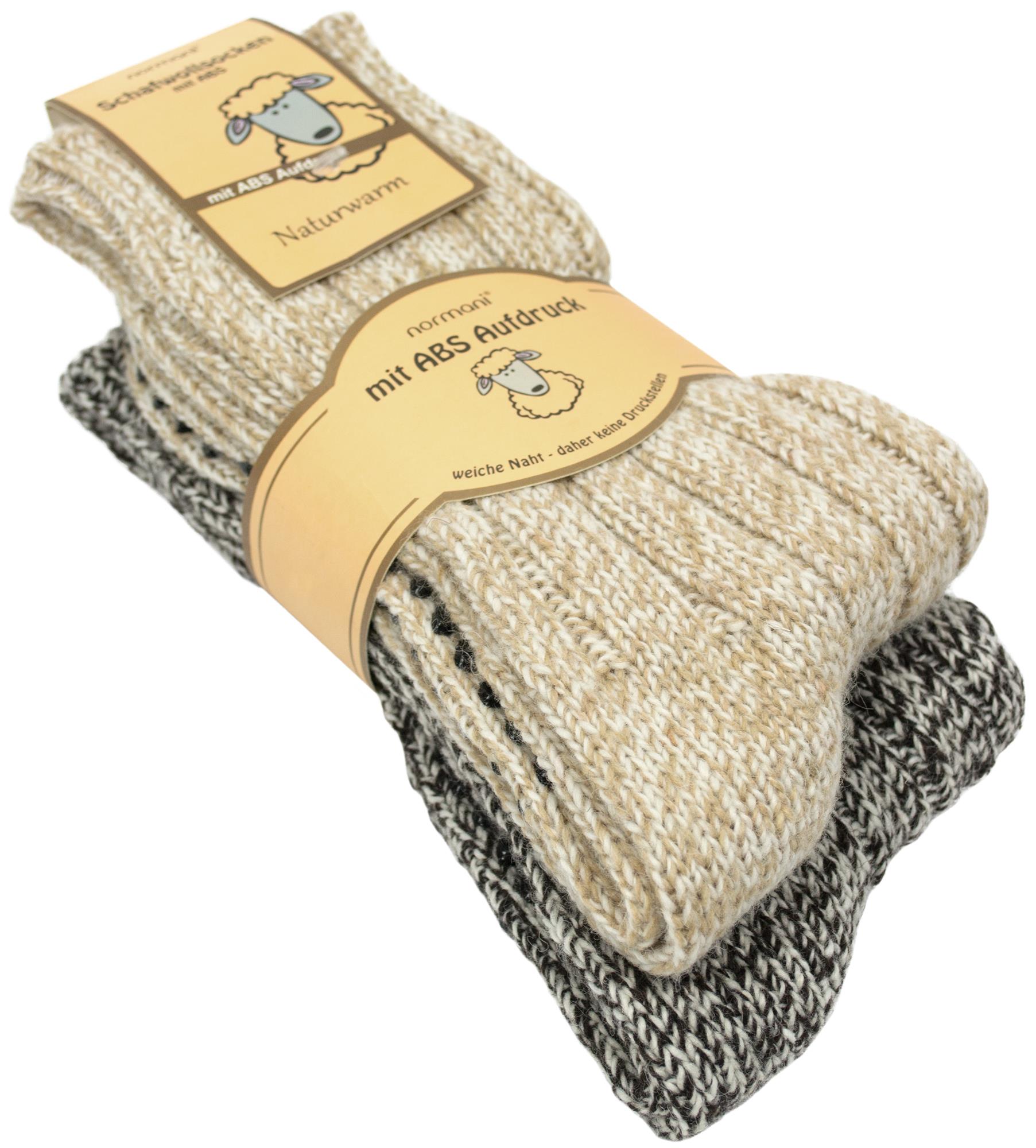 2 Paar Norweger-ABS-Socken Schafwolle, Rutschfest, Wärmend, Hausschuhersatz
