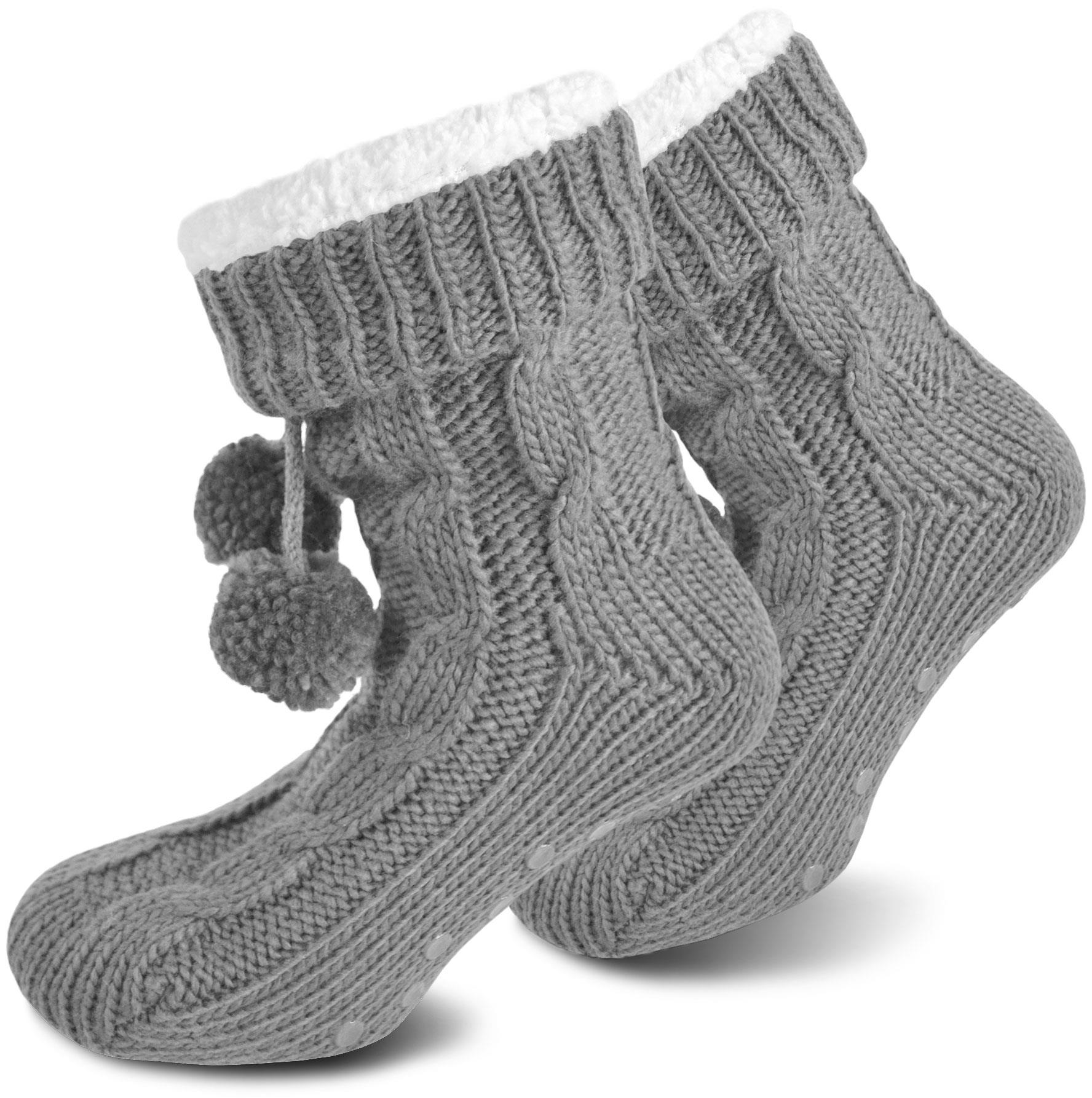 Bommel-Strick-Kuschelsocken mit Noppen |mit ABS |Hüttenschuhe | Hausschuh Ersatz - Bild 2 von 53