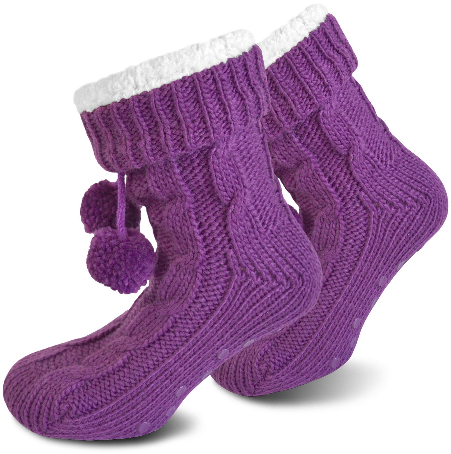 Bommel-Strick-Kuschelsocken mit Noppen |mit ABS |Hüttenschuhe | Hausschuh Ersatz - Bild 18 von 53