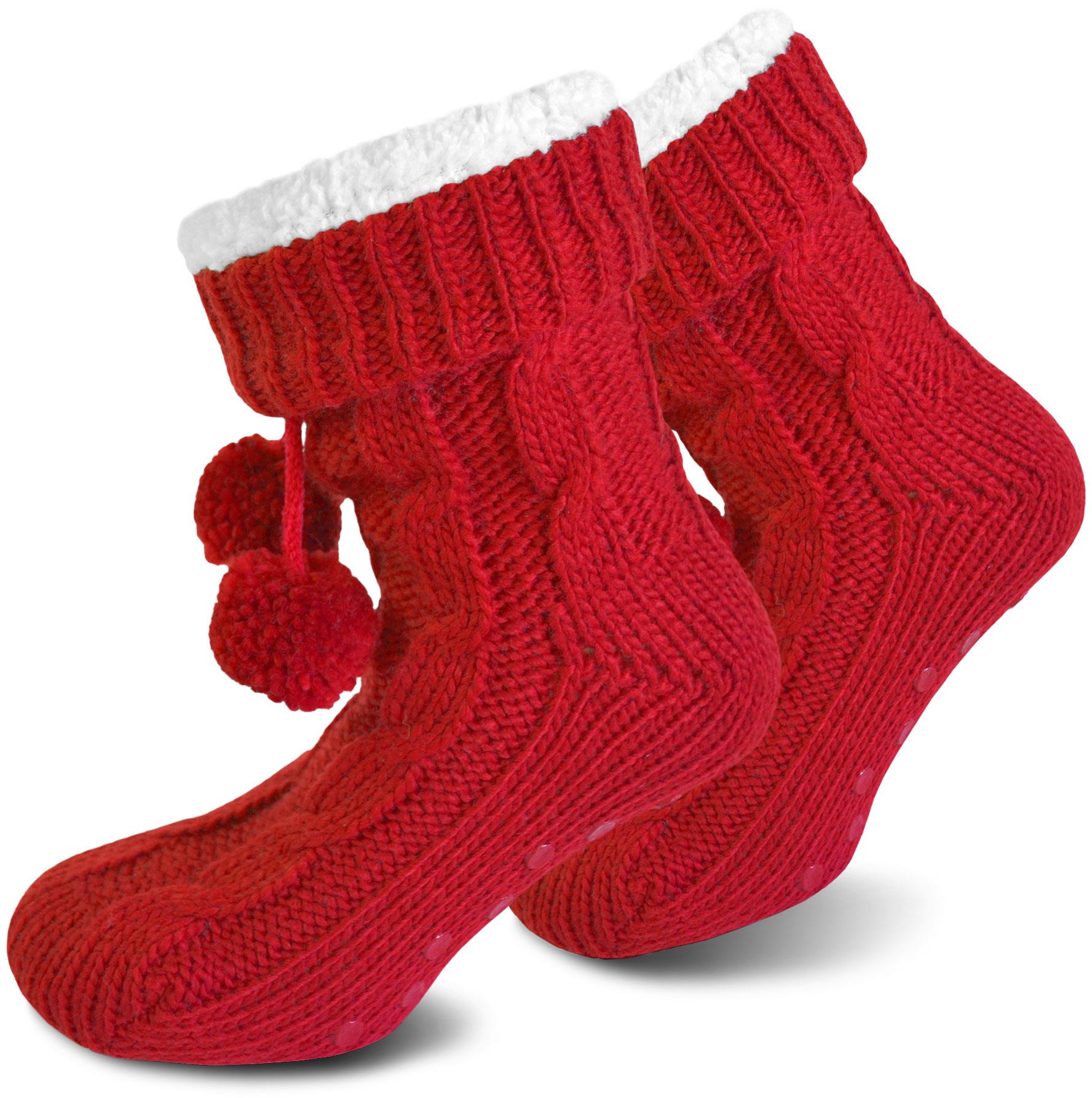 Bommel-Strick-Kuschelsocken mit Noppen |mit ABS |Hüttenschuhe | Hausschuh Ersatz - Bild 22 von 53