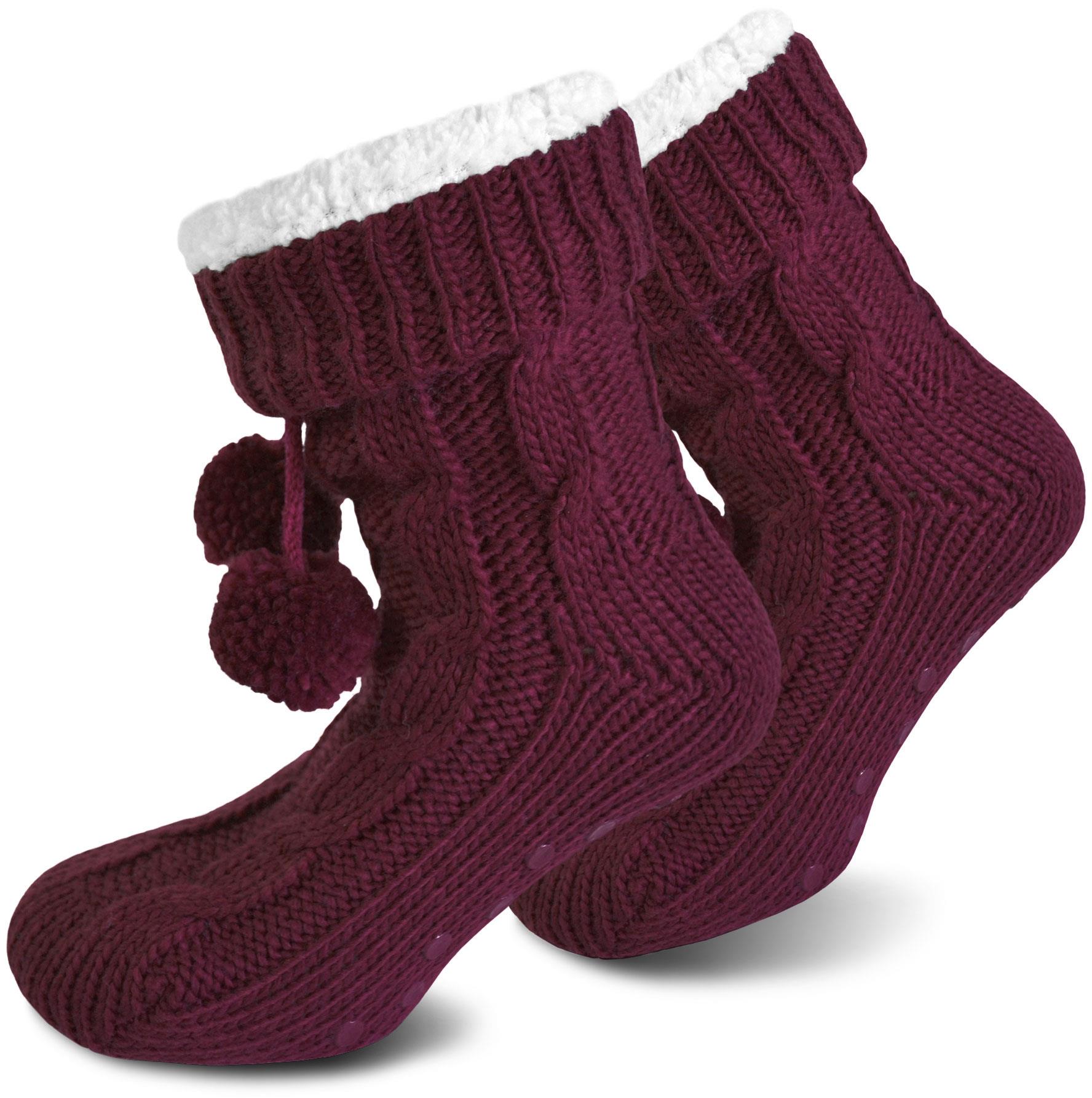 Bommel-Strick-Kuschelsocken mit Noppen |mit ABS |Hüttenschuhe | Hausschuh Ersatz - Bild 26 von 53