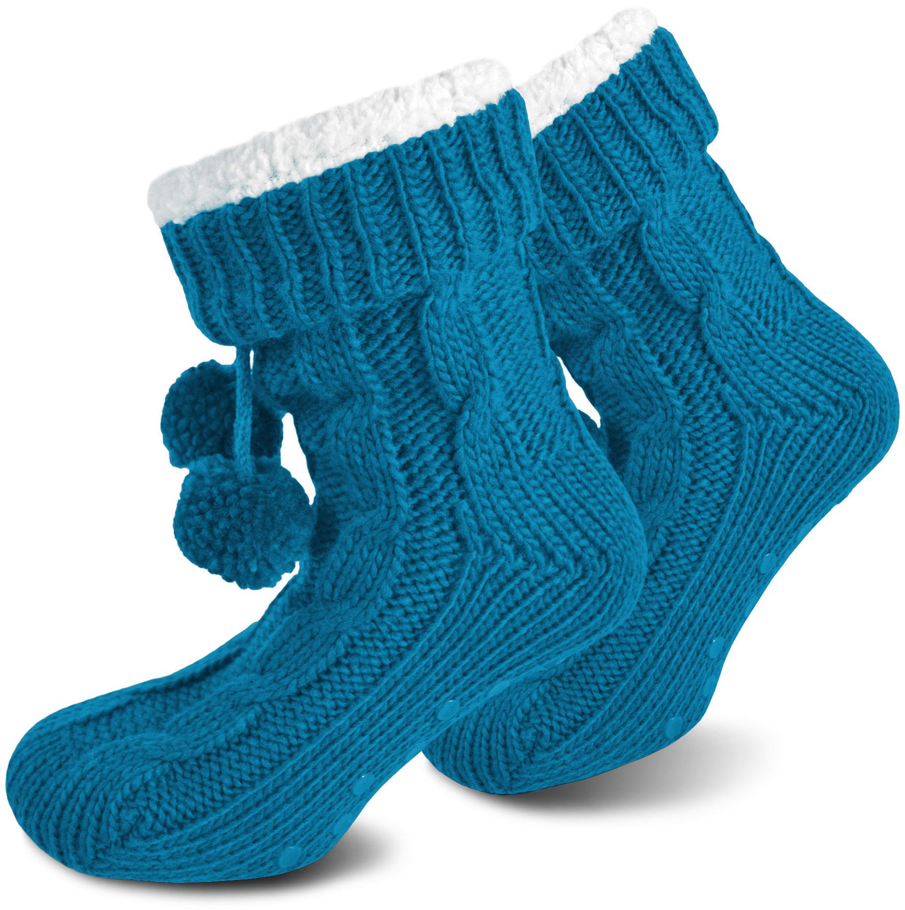 Bommel-Strick-Kuschelsocken mit Noppen |mit ABS |Hüttenschuhe | Hausschuh Ersatz - Bild 30 von 53