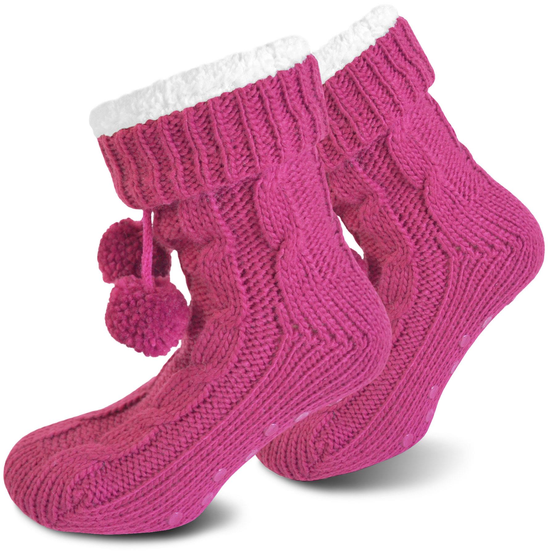 Bommel-Strick-Kuschelsocken mit Noppen |mit ABS |Hüttenschuhe | Hausschuh Ersatz - Bild 42 von 53