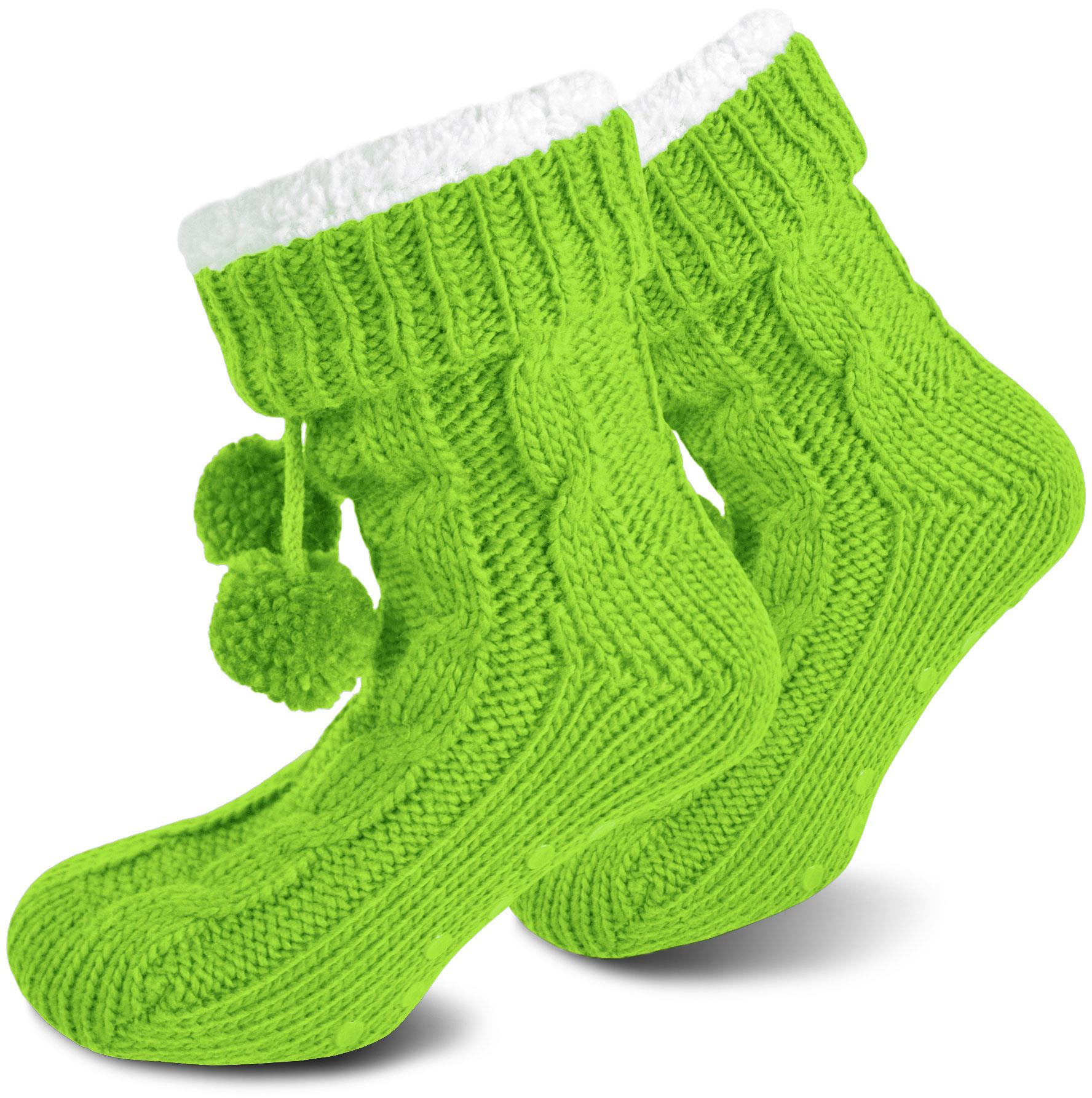 Bommel-Strick-Kuschelsocken mit Noppen |mit ABS |Hüttenschuhe | Hausschuh Ersatz - Bild 46 von 53