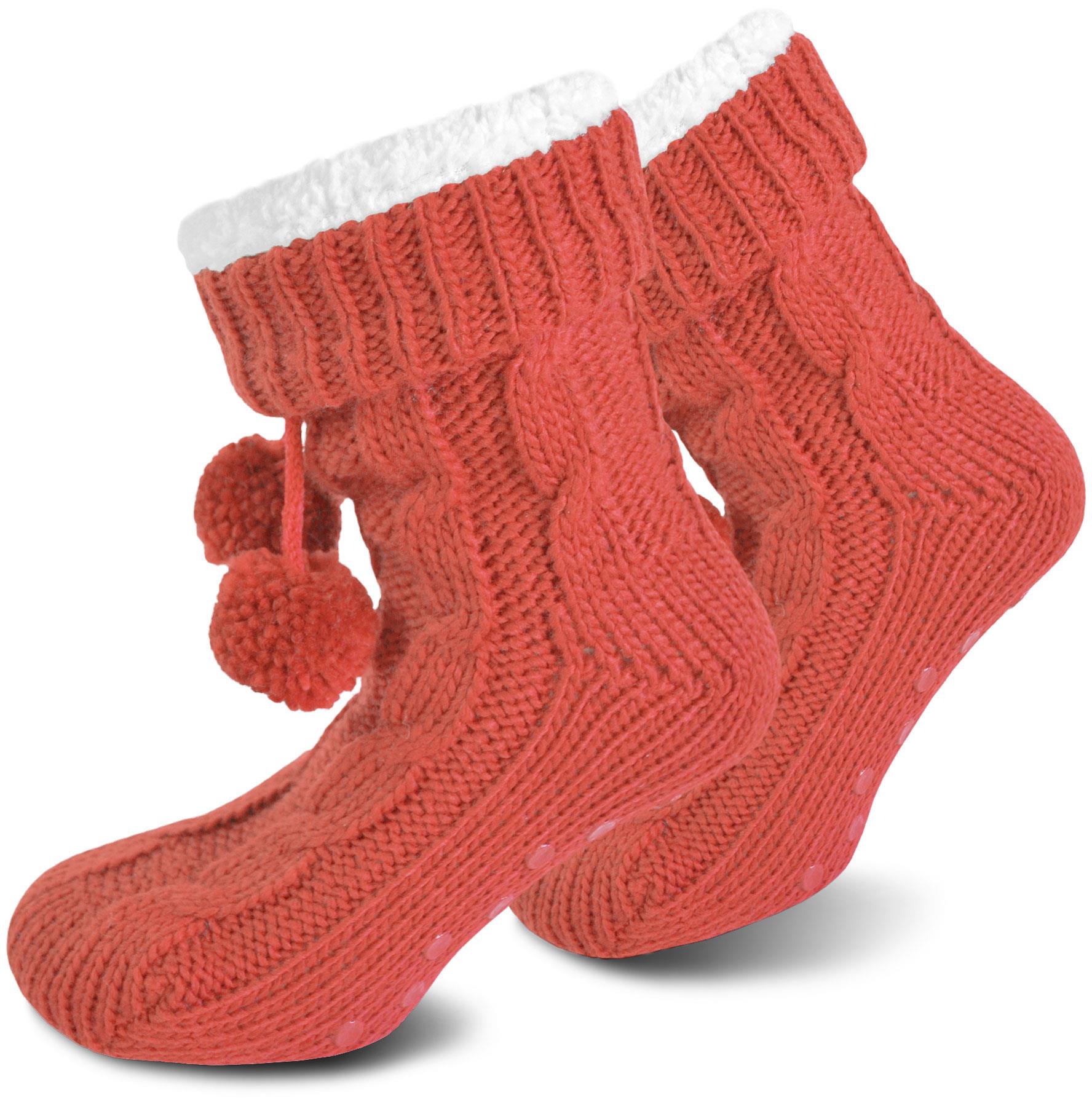 Bommel-Strick-Kuschelsocken mit Noppen |mit ABS |Hüttenschuhe | Hausschuh Ersatz - Bild 50 von 53