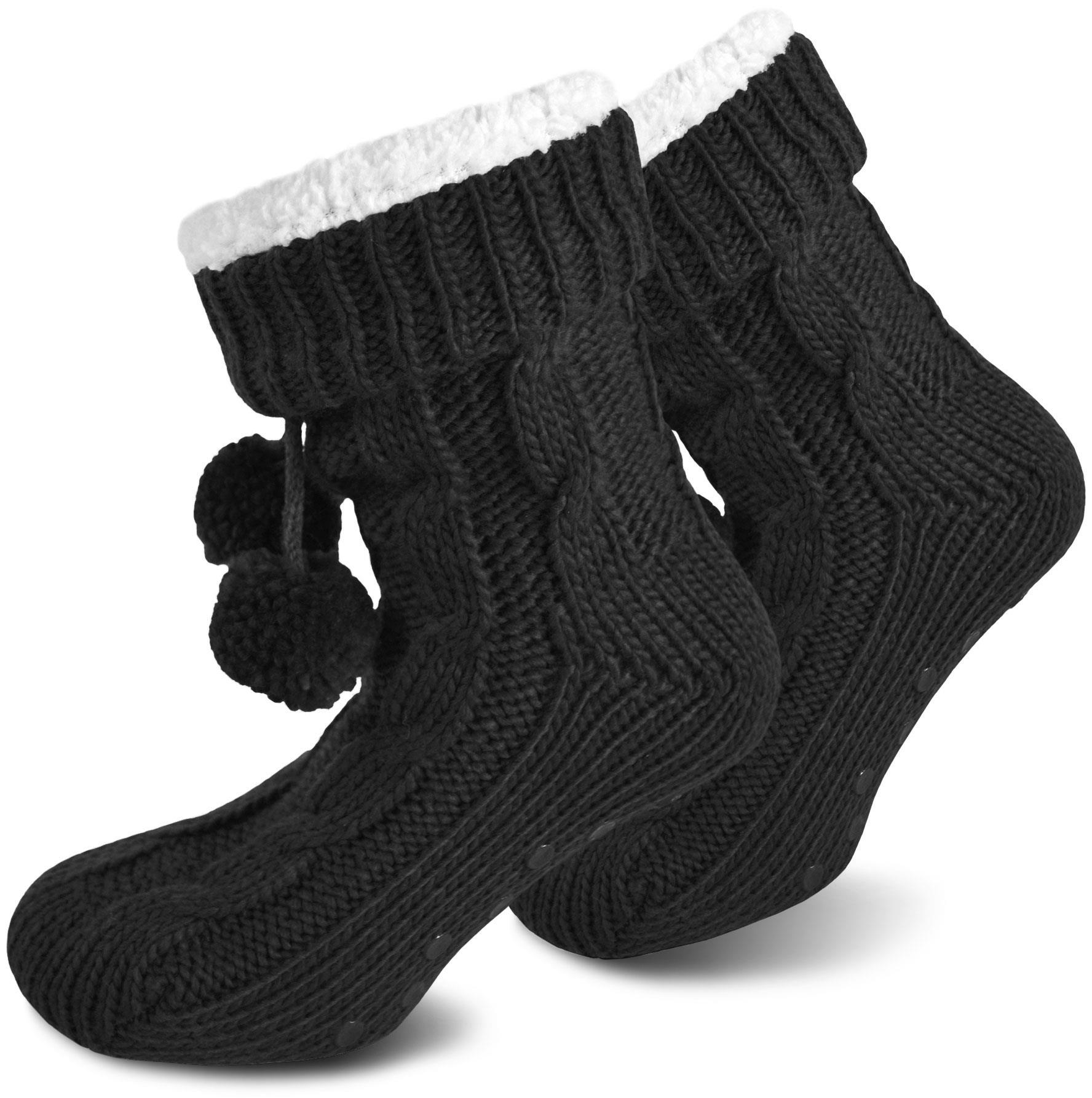 Bommel-Strick-Kuschelsocken mit Noppen mit ABS Hüttenschuhe Hausschuh Ersatz