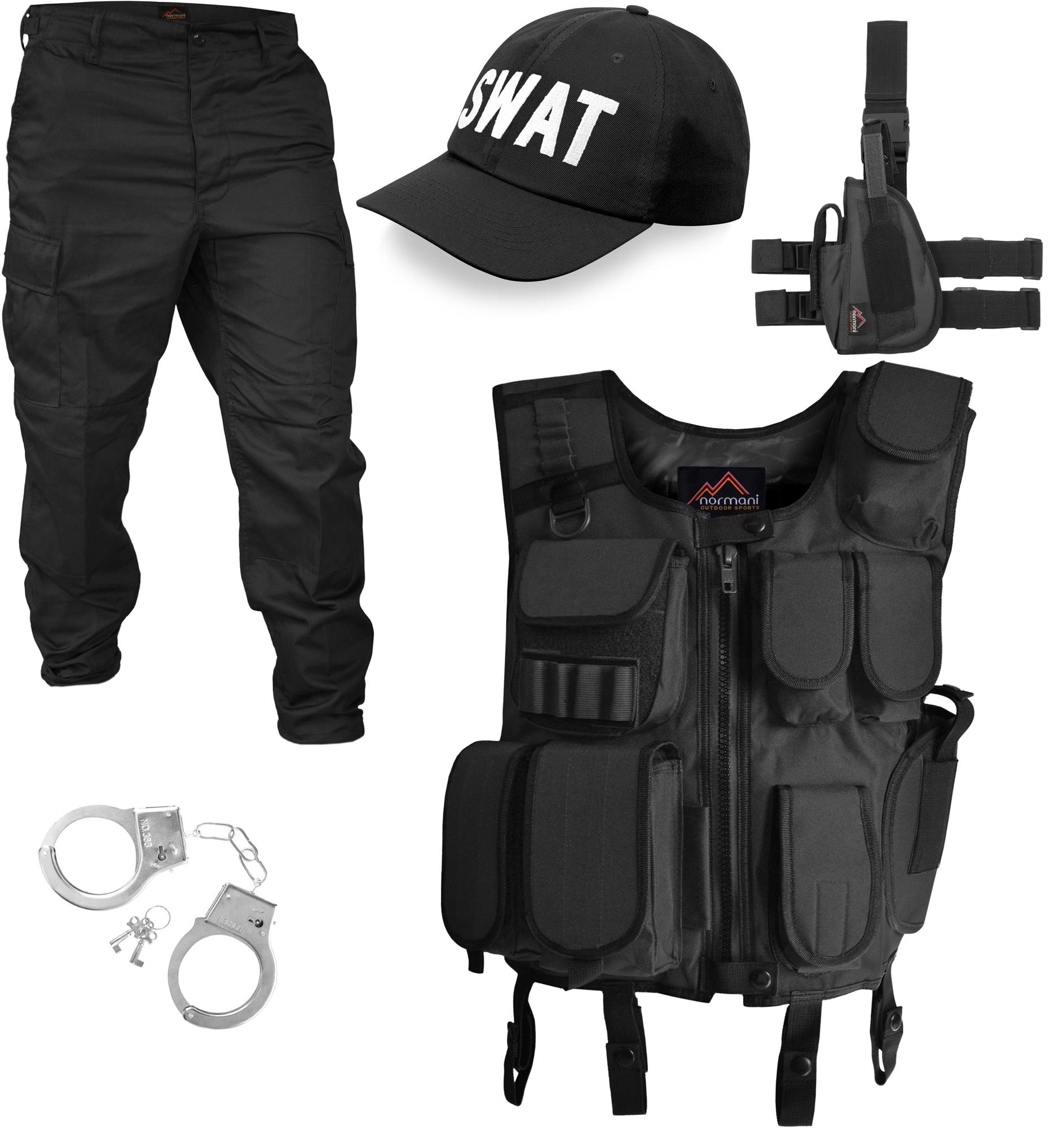 Fashing Kostüm POLICE, SWAT, SECURITY Weste Patch Beinholster Cap Handschellen - Bild 2 von 23