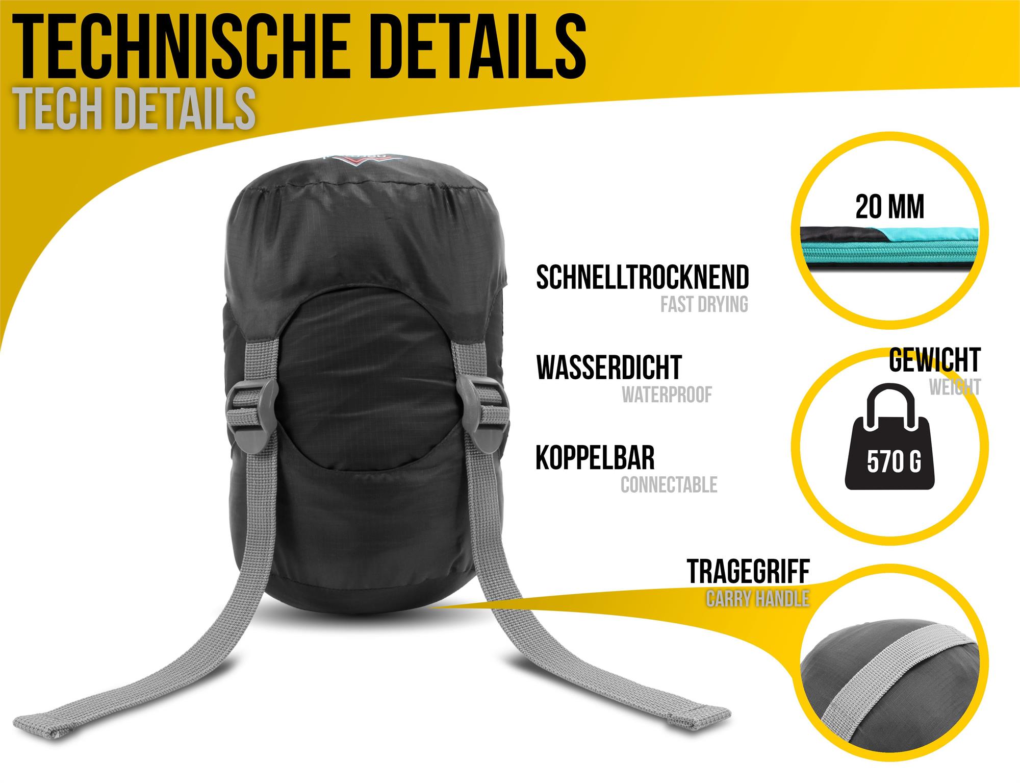 Ultraleichter Touren-Sommerschlafsack Deckenschlafsack nur 570g - Mini Packmaß 
