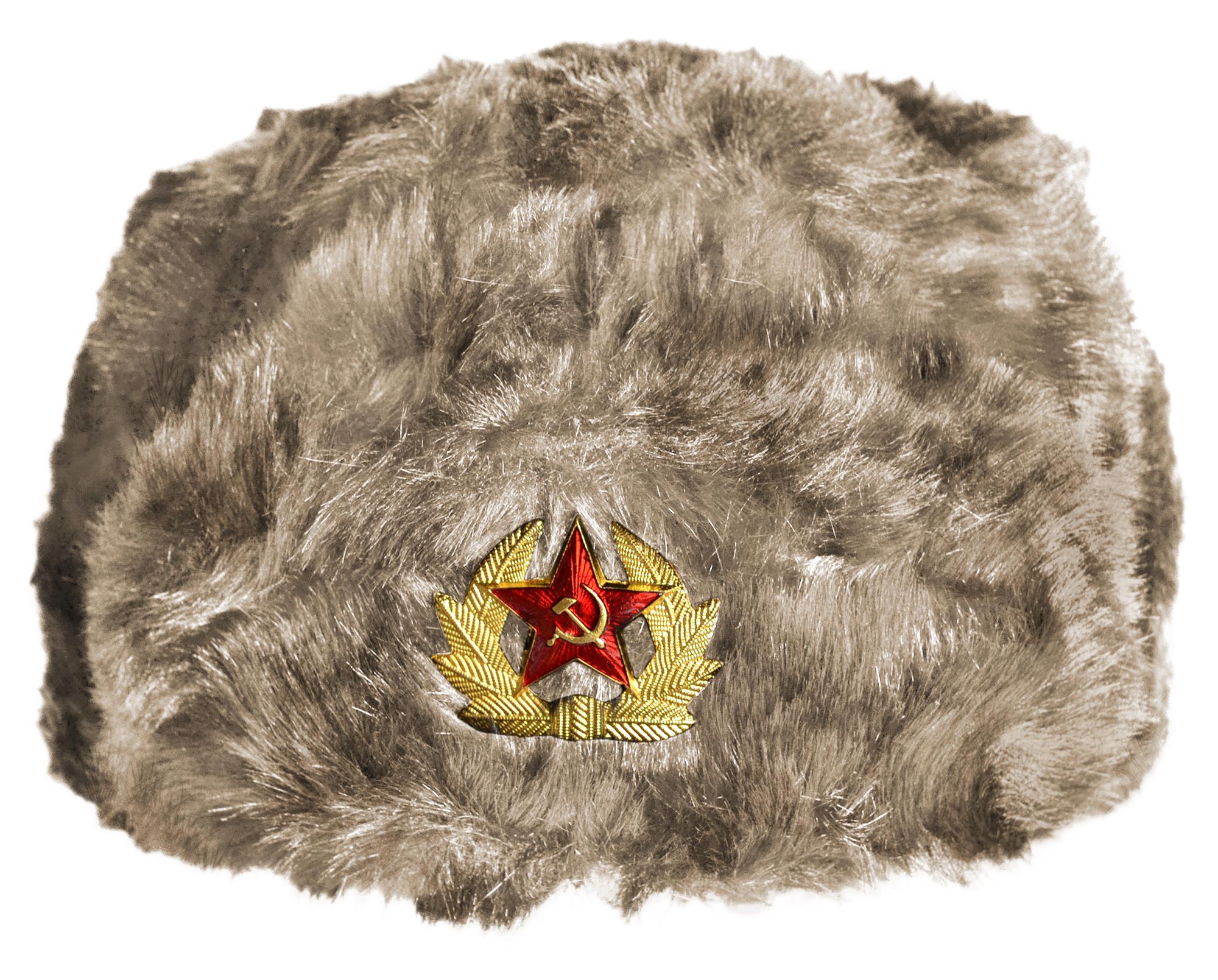 Russische Fellmütze mit Abzeichen Kokarde Winter Tschapka Uschanka ...