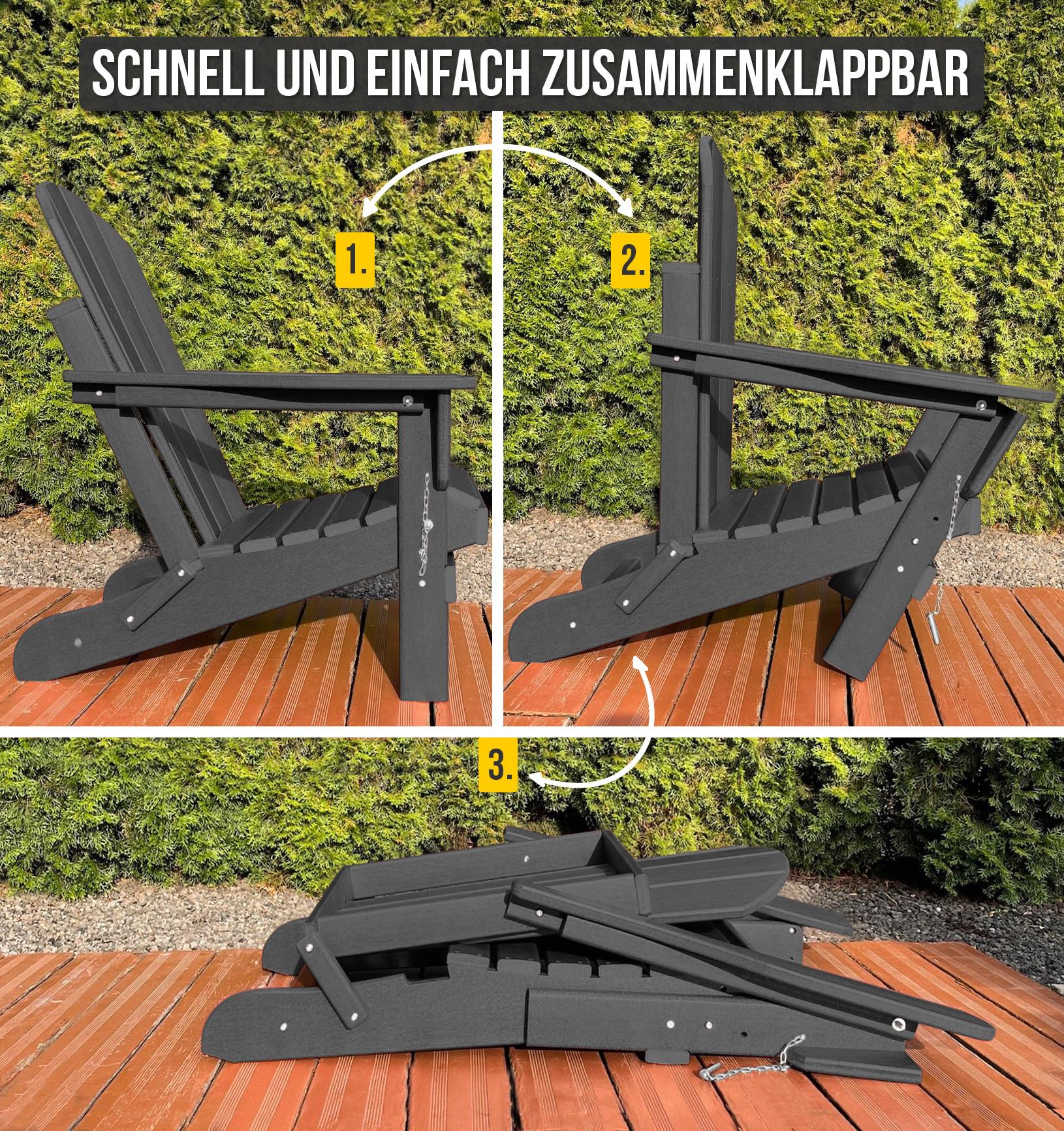 Zusammenklappbarer Adirondack Gartenstuhl Fußstütze -Gartensessel in Holzoptik