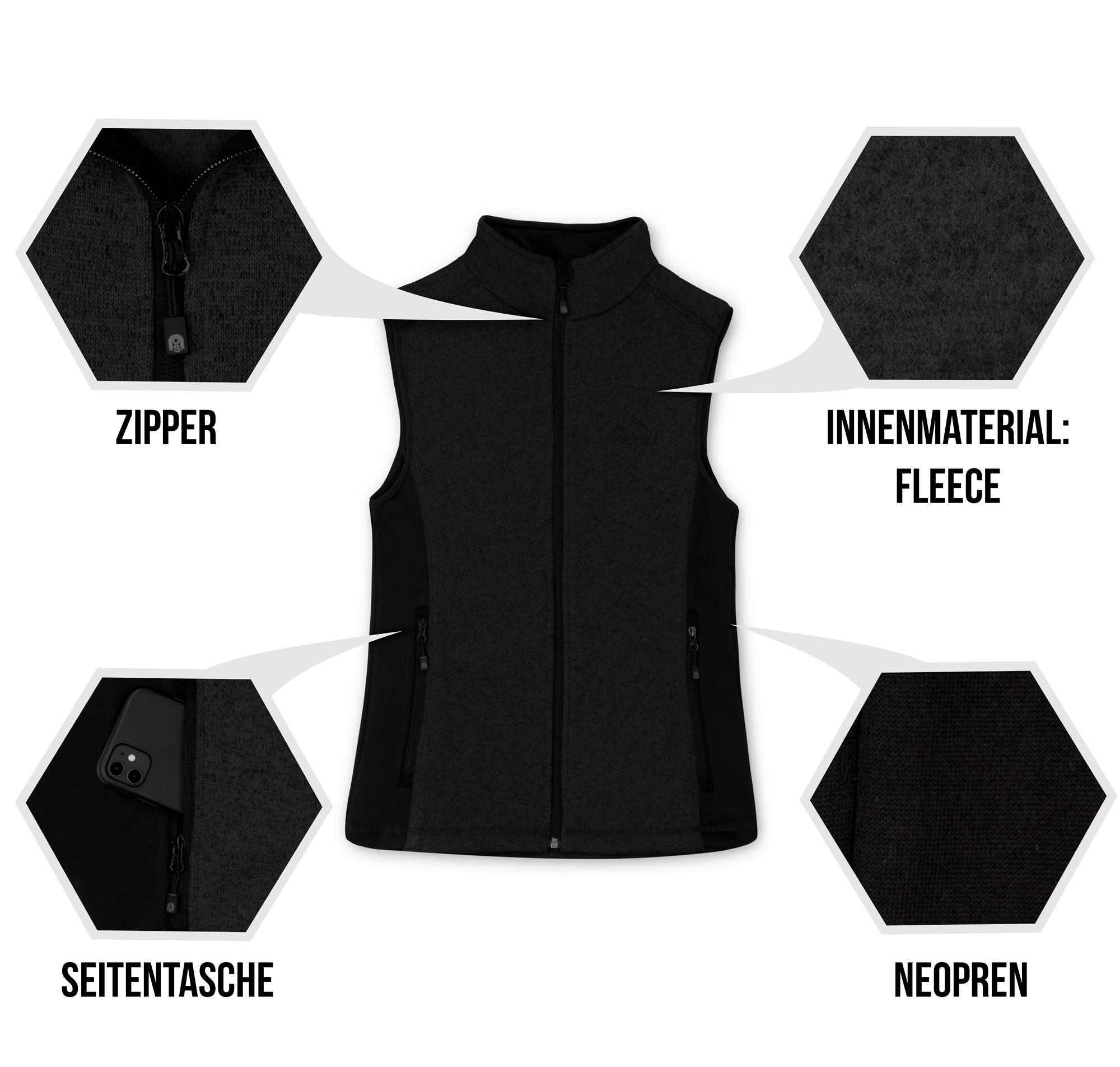 Damen Strickweste Outdoor Weste Übergangsweste Ärmellose Fleeceweste 310 gm²