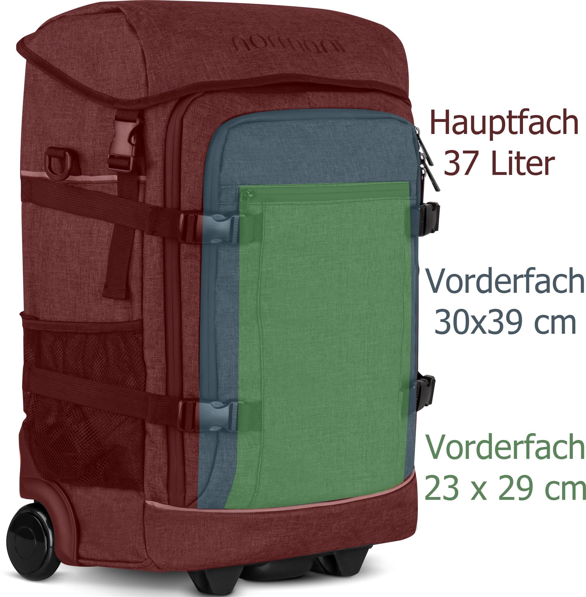 Rucksack mit Trolleyfunktion und Regenüberzug - Handgepäck 37 L 50x37x20 cm