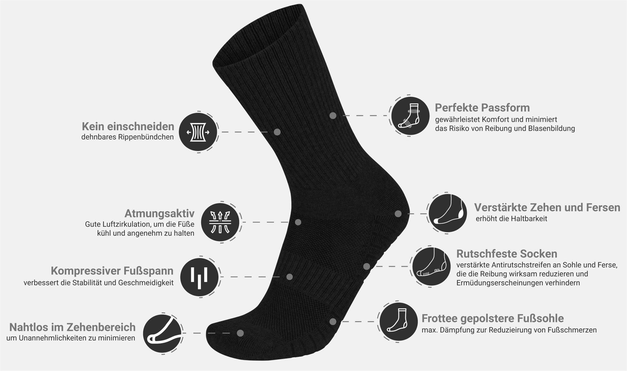 4 Paar Trekking-Wollsocken Mit Polstersohle, Komfortbund Atmungsaktiv