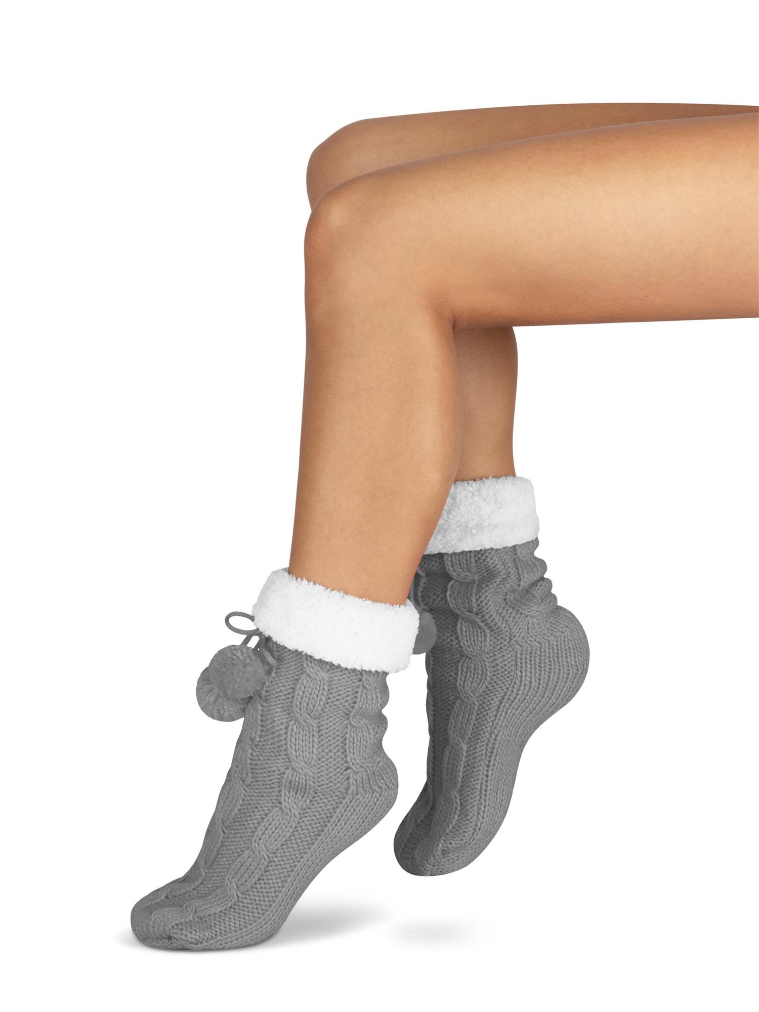 Bommel-Strick-Kuschelsocken mit Noppen |mit ABS |Hüttenschuhe | Hausschuh Ersatz - Bild 4 von 53