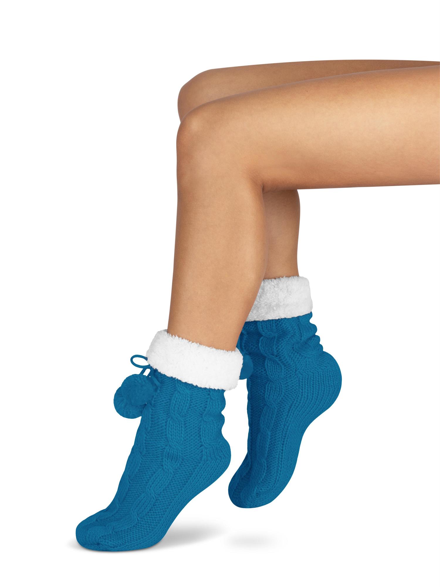 Bommel-Strick-Kuschelsocken mit Noppen |mit ABS |Hüttenschuhe | Hausschuh Ersatz - Bild 32 von 53