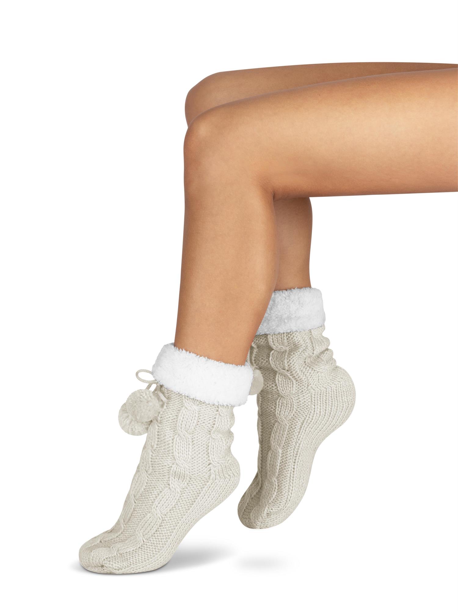 Bommel-Strick-Kuschelsocken mit Noppen |mit ABS |Hüttenschuhe | Hausschuh Ersatz - Bild 12 von 53