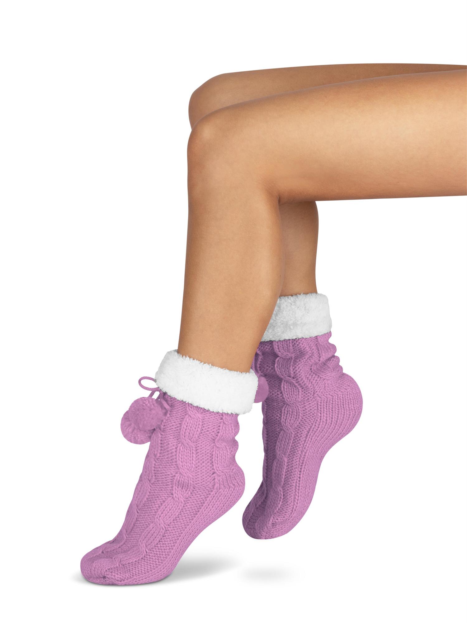 Bommel-Strick-Kuschelsocken mit Noppen |mit ABS |Hüttenschuhe | Hausschuh Ersatz - Bild 16 von 53