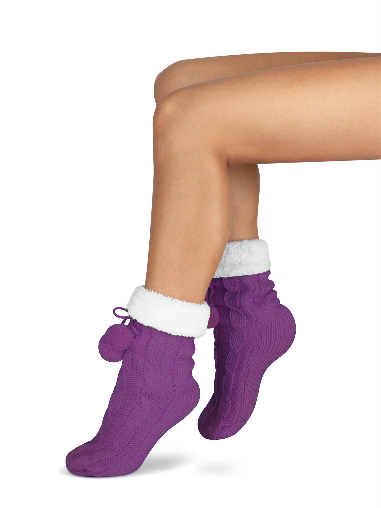 Bommel-Strick-Kuschelsocken mit Noppen |mit ABS |Hüttenschuhe | Hausschuh Ersatz - Bild 20 von 53