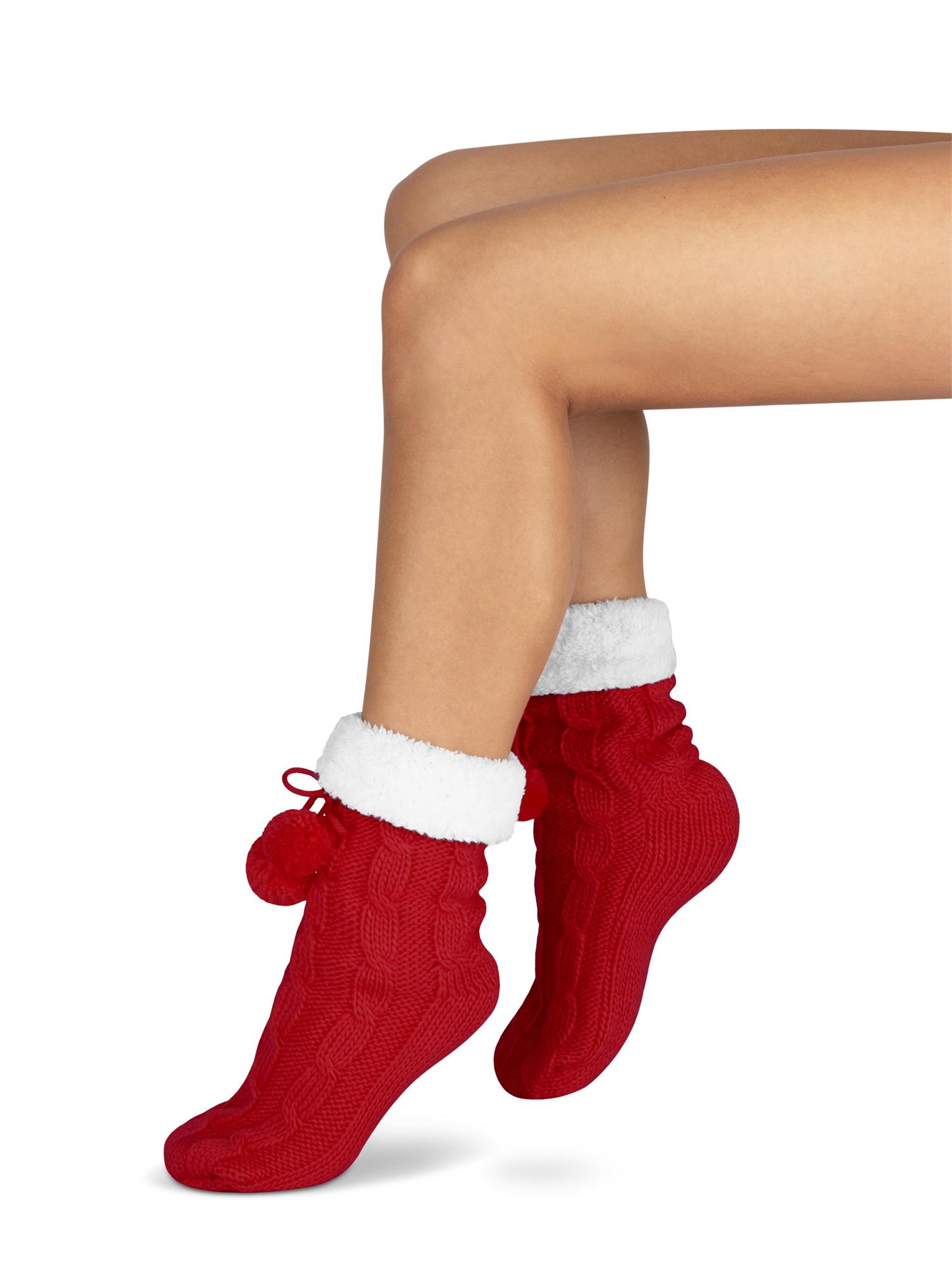 Bommel-Strick-Kuschelsocken mit Noppen |mit ABS |Hüttenschuhe | Hausschuh Ersatz - Bild 24 von 53