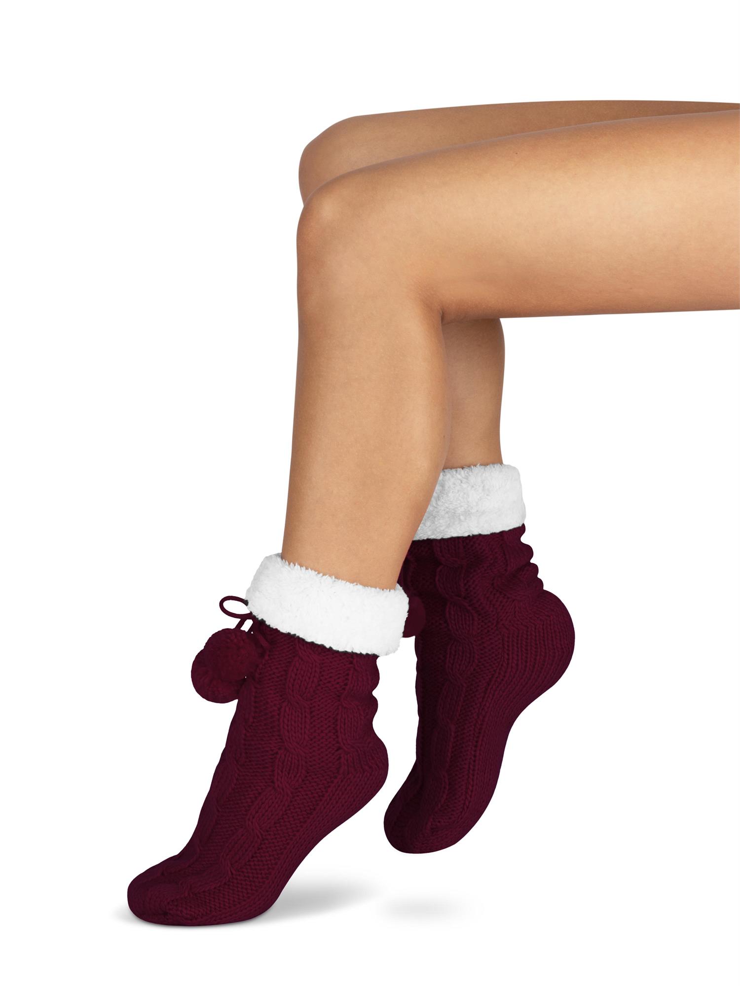 Bommel-Strick-Kuschelsocken mit Noppen |mit ABS |Hüttenschuhe | Hausschuh Ersatz - Bild 28 von 53