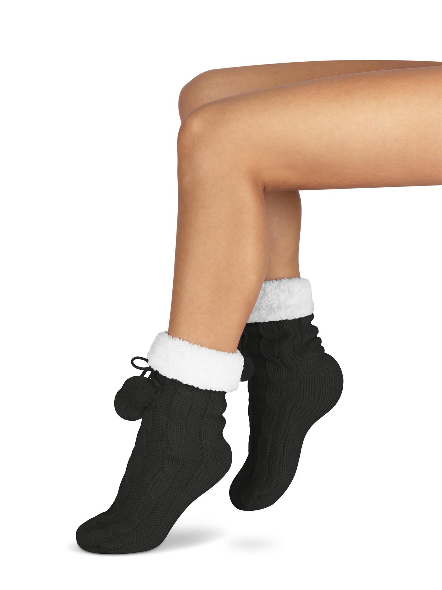 Bommel-Strick-Kuschelsocken mit Noppen mit ABS Hüttenschuhe Hausschuh Ersatz