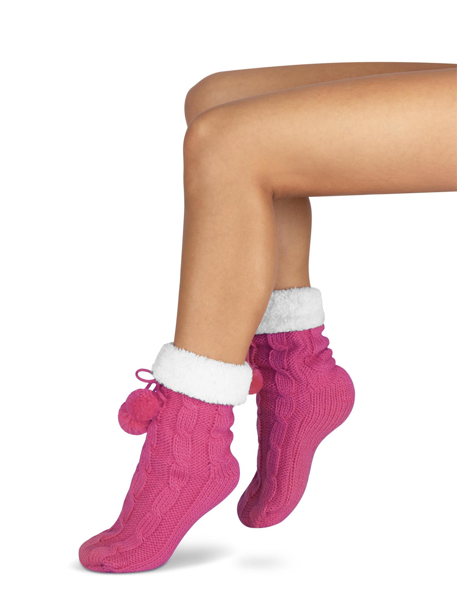Bommel-Strick-Kuschelsocken mit Noppen |mit ABS |Hüttenschuhe | Hausschuh Ersatz - Bild 44 von 53