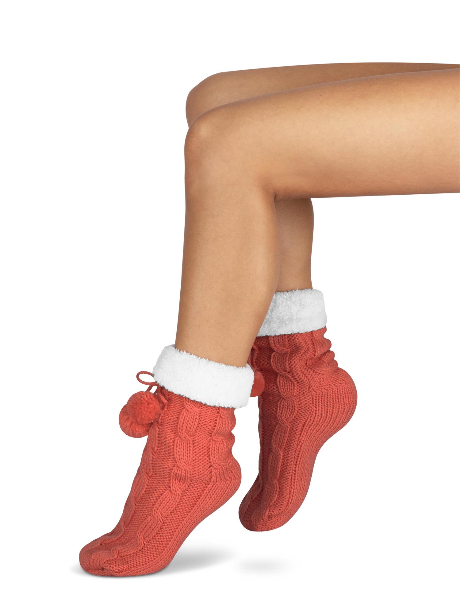 Bommel-Strick-Kuschelsocken mit Noppen |mit ABS |Hüttenschuhe | Hausschuh Ersatz - Bild 52 von 53