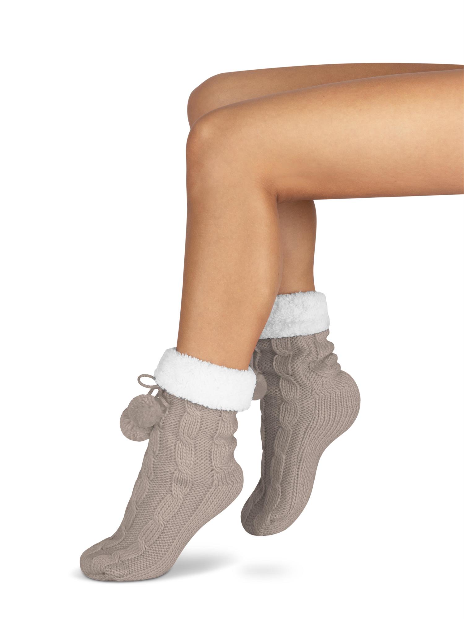 Bommel-Strick-Kuschelsocken mit Noppen |mit ABS |Hüttenschuhe | Hausschuh Ersatz - Bild 36 von 53