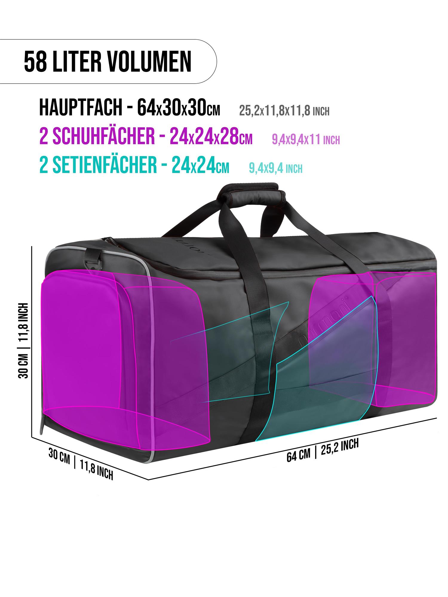 Reisetasche mit Rucksackfunktion und Nassfach / Schuhfach 58 Liter Sporttasche - Bild 53 von 54